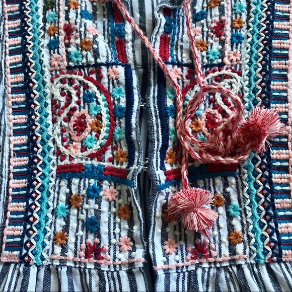 J.Jill Love Linen Striped Embroidered Top Jacket S - Picture 6 of 11